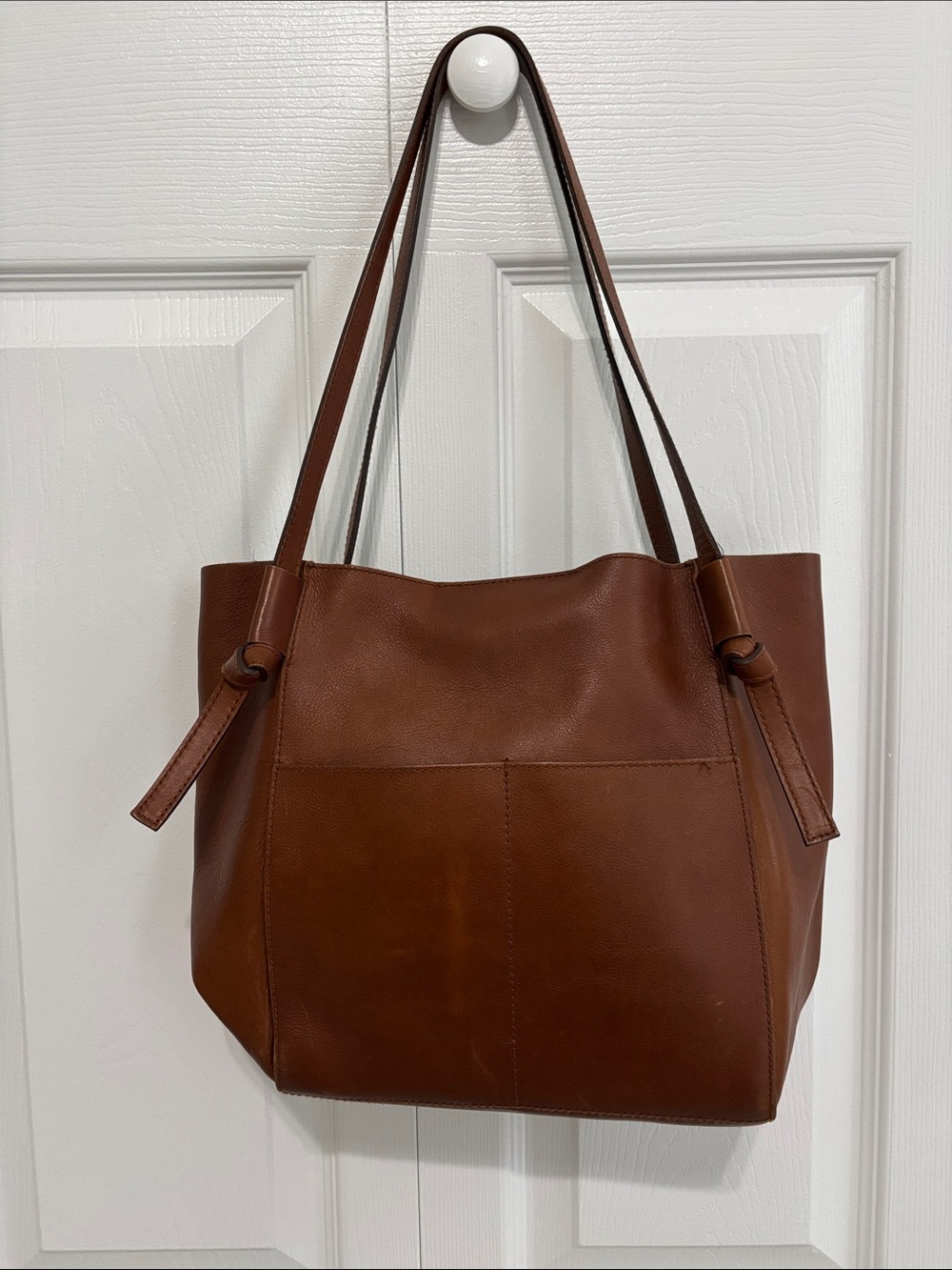 Madewell Chestnut Brown Leather Tote Bag - Double Strap Shoulder Tote